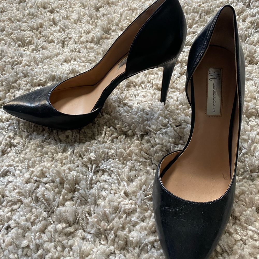 INC Black Leather D'Orsay Pointed-Toe Pumps